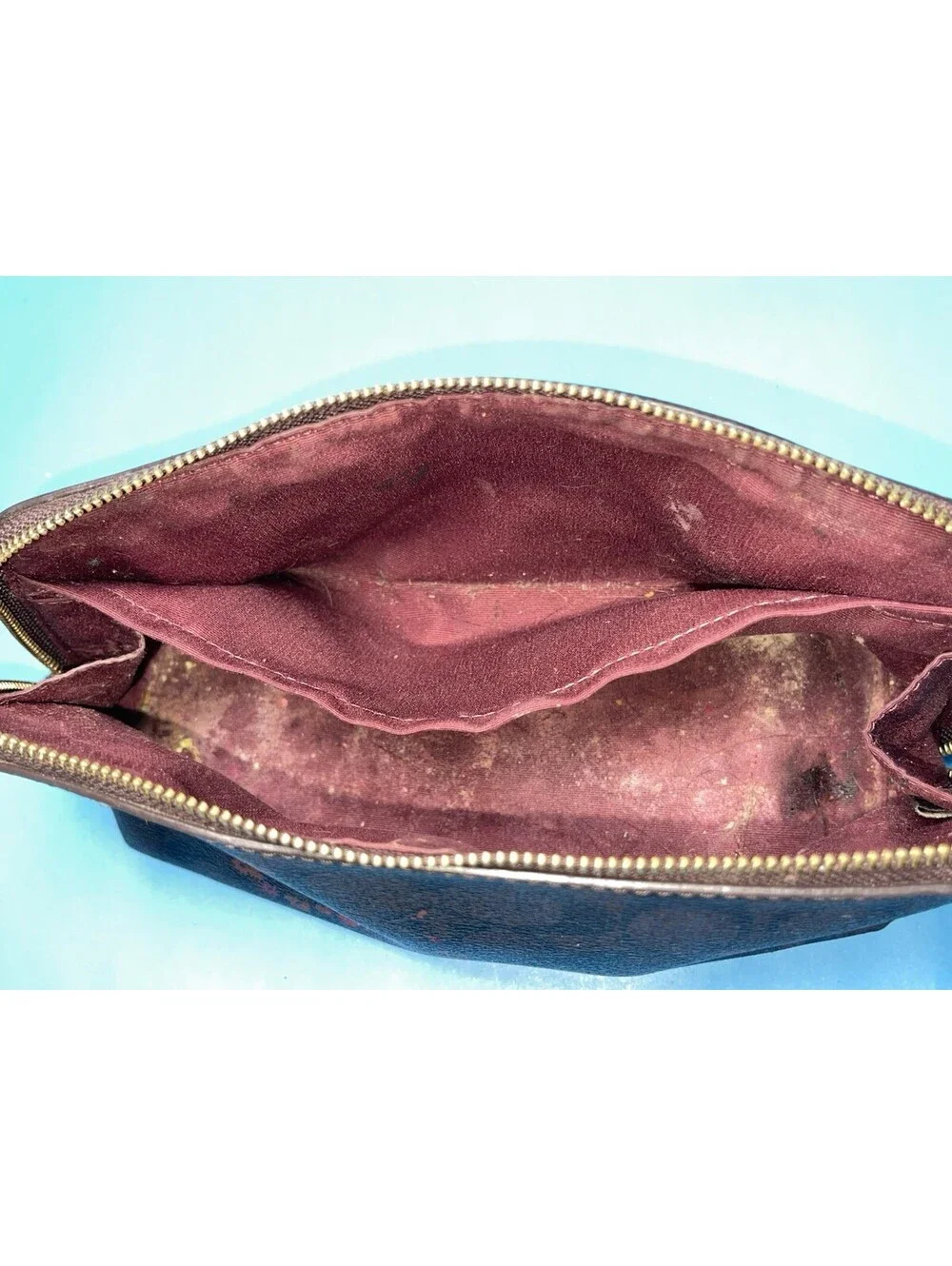 Coach Signature Floral Cosmetic Makeup Case Zip Pouch Brown Pink Women’s
